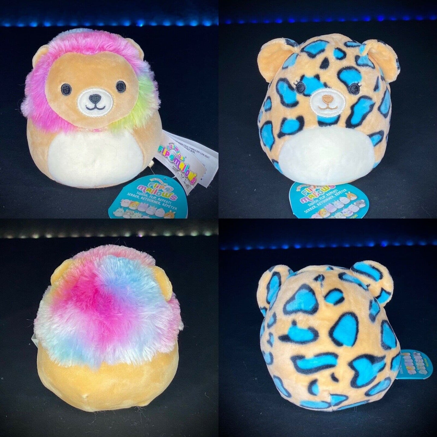 SQUISHMALLOW 5" FLIPAMALLOW LEONARD Rainbow Lion and LIV Teal Cheetah Plush | Sweet Magnolia Charms.