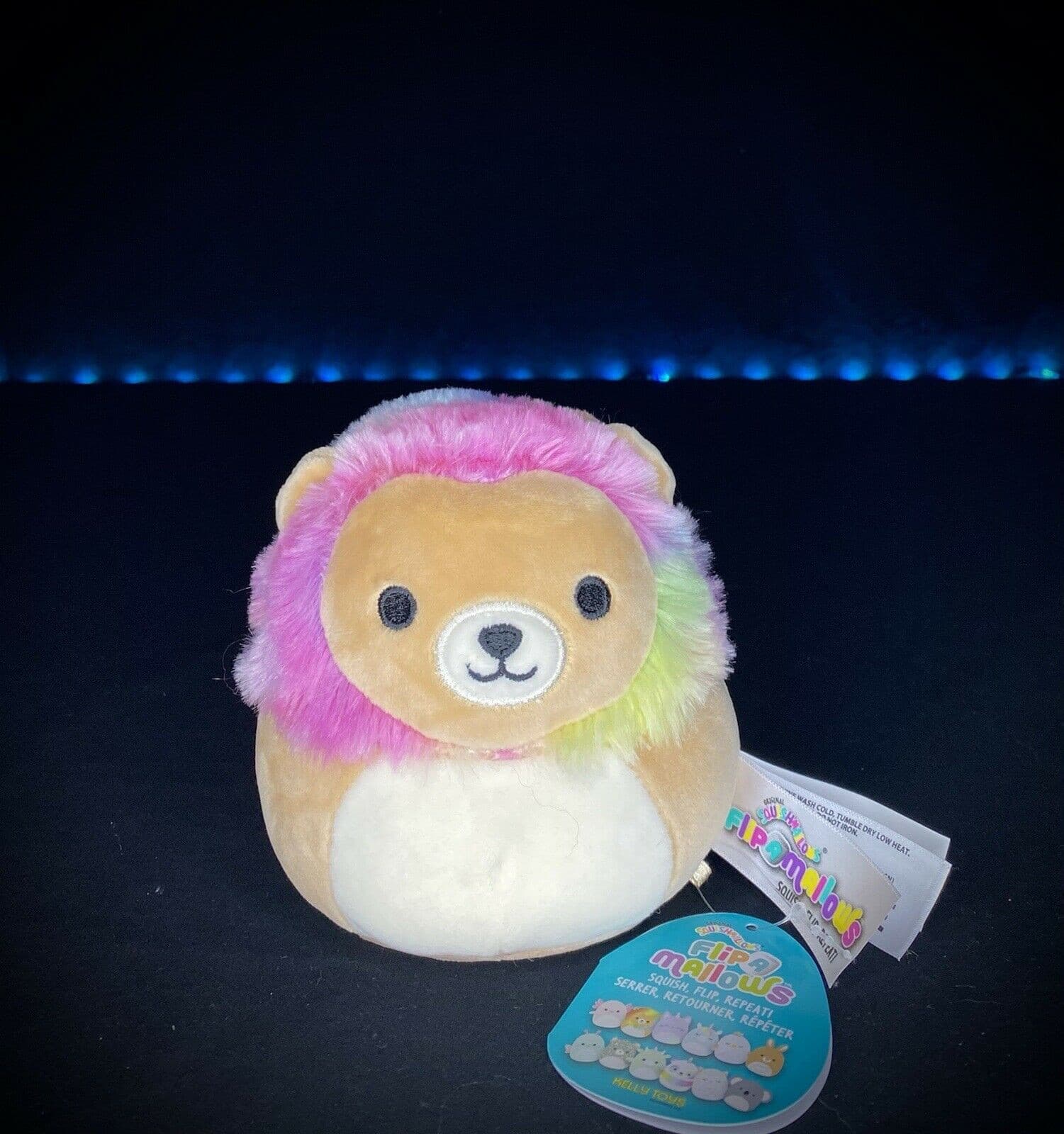 SQUISHMALLOW 5" FLIPAMALLOW LEONARD Rainbow Lion and LIV Teal Cheetah Plush | Sweet Magnolia Charms.