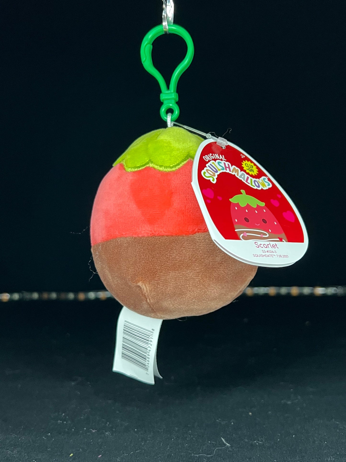 Squishmallow 3.5” Clip Scarlet the Chocolate Strawberry.