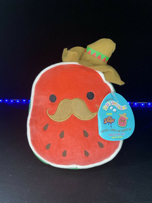 SQUISHMALLOW 7" ARTURO THE WATERMELON WITH SOMBRERO TOY DROPS EXCLUSIVE PLUSH | Sweet Magnolia Charms.