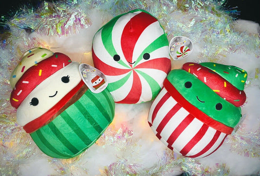 Squishmallow 8" Christmas SET Dulce the Peppermint, Chandra & Chantal the Cupcakes | Sweet Magnolia Charms.