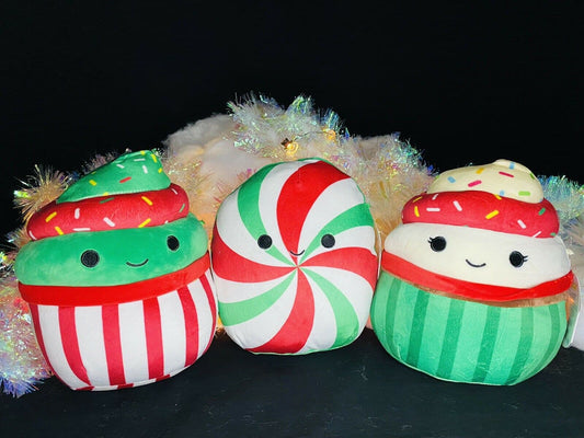 Squishmallow 8" Christmas SET Dulce the Peppermint, Chandra & Chantal the Cupcakes | Sweet Magnolia Charms.