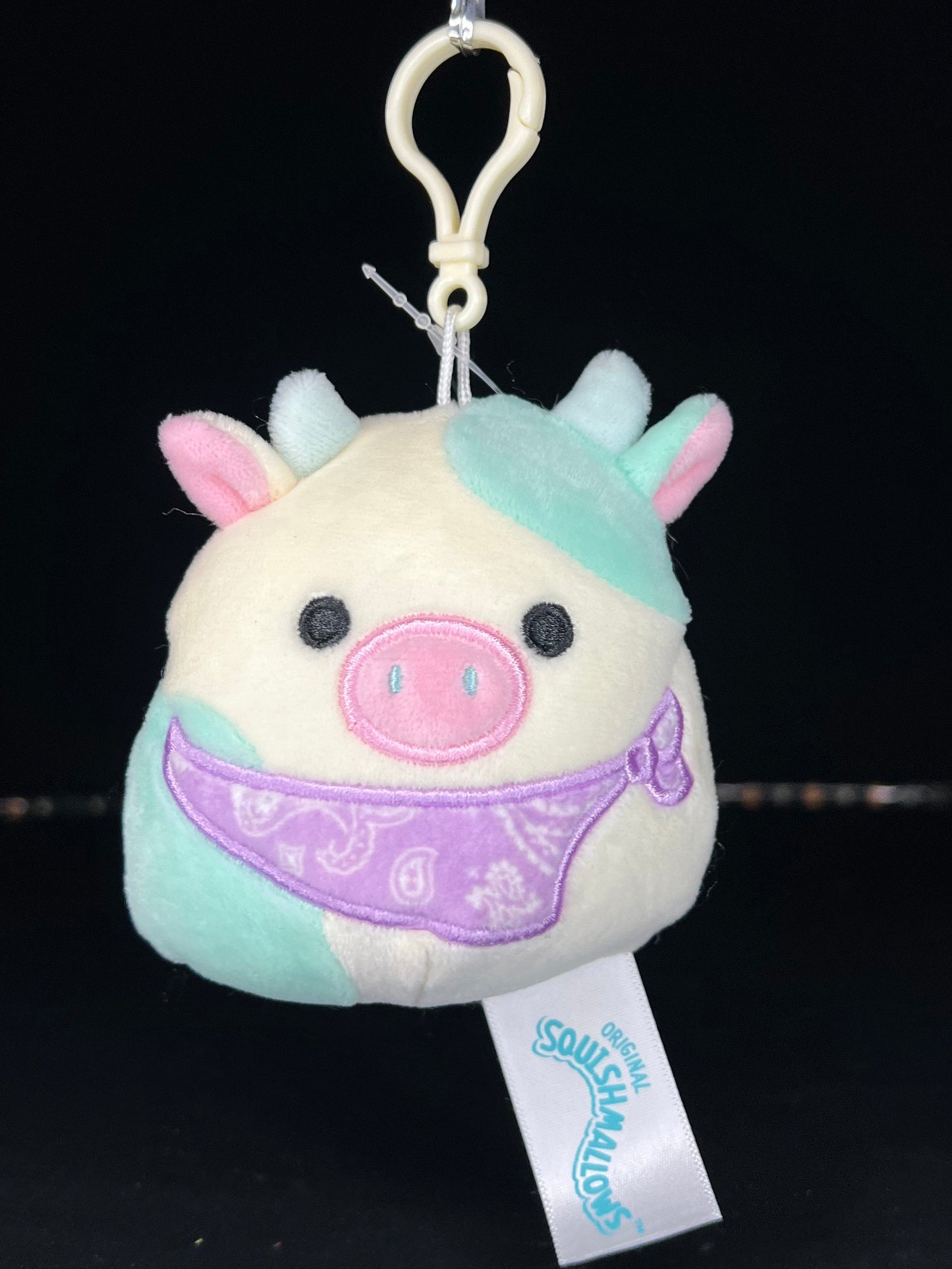 Squishmallow 3.5” Clip Belana the Cow with Bandana.