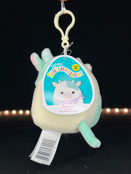 Squishmallow 3.5” Clip Belana the Cow with Bandana.