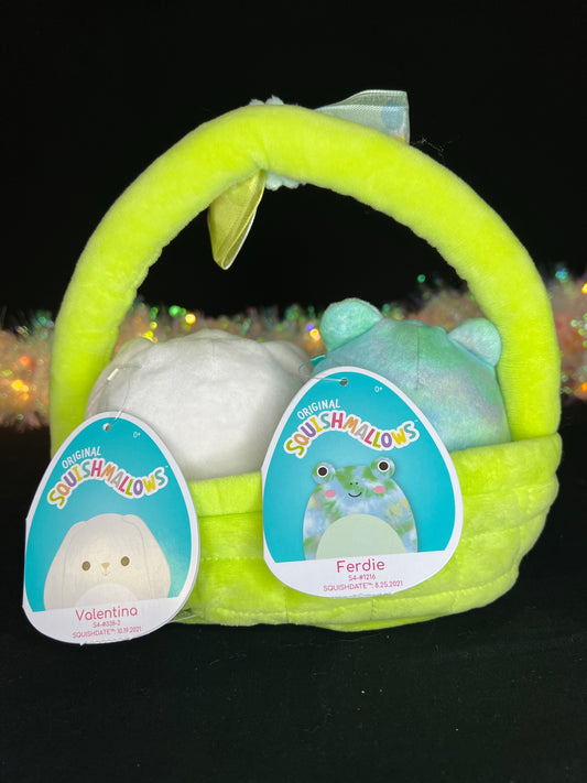 Squishmallow Easter Basket Ferdie the Frog and Valentina the Bunny.