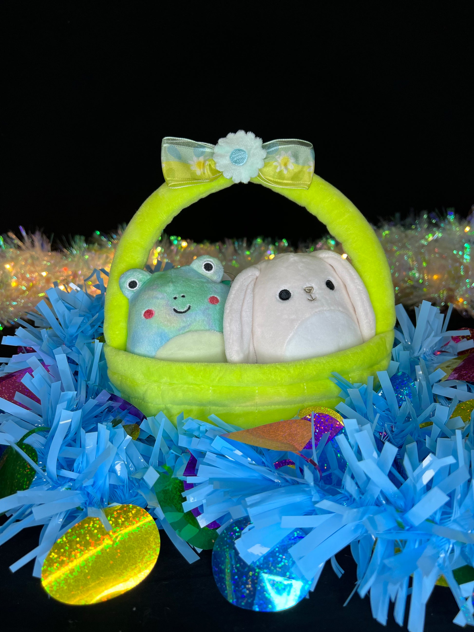 Squishmallow Easter Basket Ferdie the Frog and Valentina the Bunny.